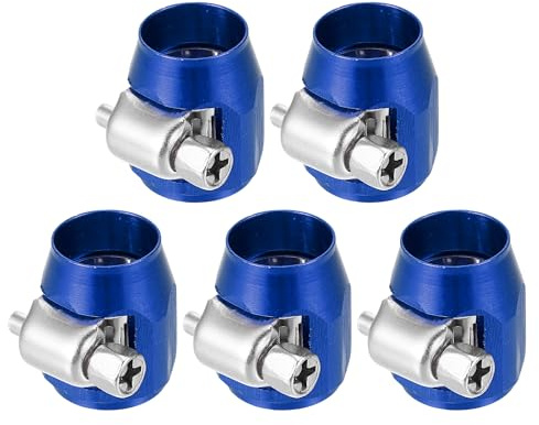 X AUTOHAUX 5 Pcs AN4 Hex Car Hose Finisher Flexible Rubber Pipe Clamp Blue | with Screw Band Adapter Fitting, for Oil Fuel Water Tube