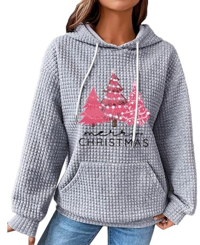 WLHBF Damen-Sweatshirt mit weihnachtlichem Aufdruck und Kapuze Eiskunstlauf Kleid Damen Pullover Damen Sweatshirt Langarm Frauen Druck Locker Oberteil