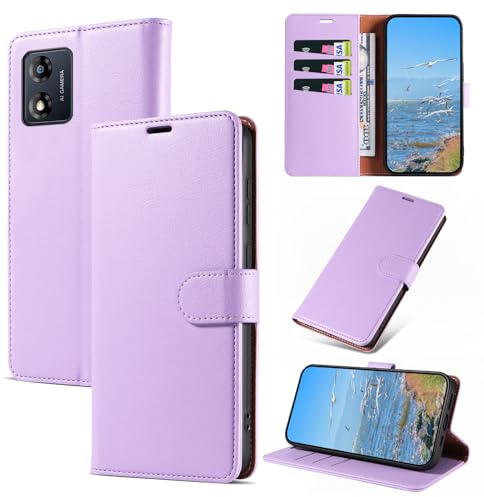 KKEIKO Funda para Motorola Moto E13, Billetera Carcasa de PU Cuero, Anti Golpes Magnético Funda con Stand Function para Motorola Moto E13, Morado