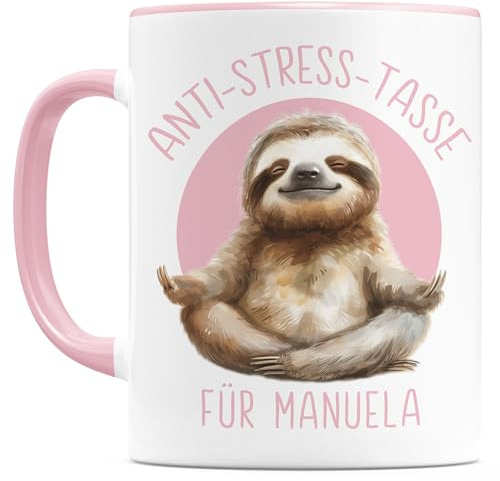 Faultier Tasse personalisiert mit Namen und Spruch fürs Büro | Personalisiert, hochwertige Keramik, spülmaschinen- & mikrowellengeeignet, 330 ml, Anti Stress Tasse