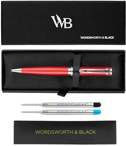 Wordsworth & Black Kugelschreiber Roter Lack - Atemberaubender Luxus-Stift mit Chromfinish, Tinten-Nachfüllung, Geschenk für Männer & Frauen, Nachfüllbar, Schöne Stifte, Feine Spitze