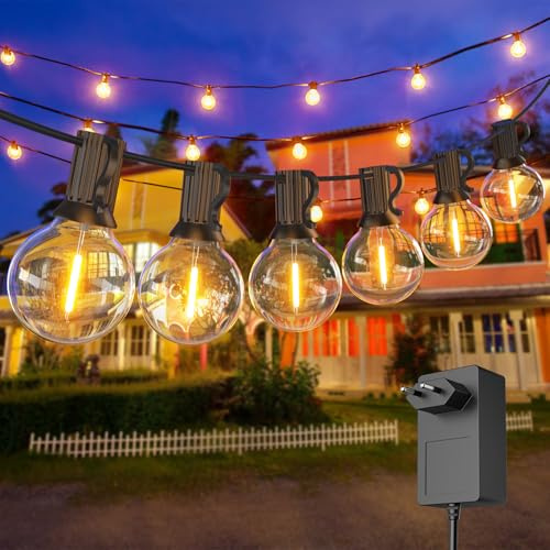 FARNY 15M/50FT LED Lichterkette Außen Strom mit 25+1 Glühbirnen, Wasserdicht 24V Niederspannungs Outdoor Lichterkette Glühbirnen, Warmweiß Lichterkette für Garten, Terrasse, Hochzeiten, Party