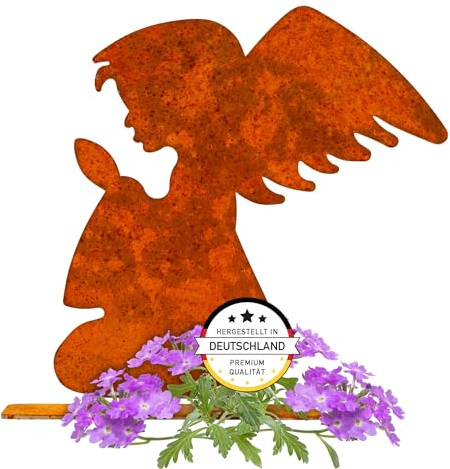 EXTRAVAGANT® Decorazione per tomba a forma di angelo, resistente agli agenti atmosferici, in metallo arrugginito, decorazione per tomba, decorazione per cimitero, decorazione per cimitero, decorazione