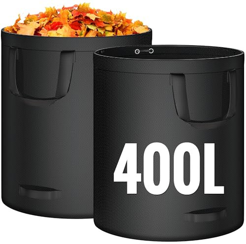 OIFIKAA 400L Heavy Duty Garden Waste Bags, 2 Pack Reusable Gardening Leaf Bags with Reinforced Handles, Tear-Resistant Lawn Bags for Yard Waste, Plant Debris, Grass & Leaves