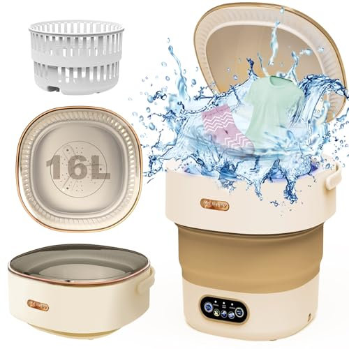 Khaki Portable Mini Washing Machine with Spin Dryer, 16L 2Kg Capacity, Perfect for Baby Clothes, Apartments, Camping & Travel