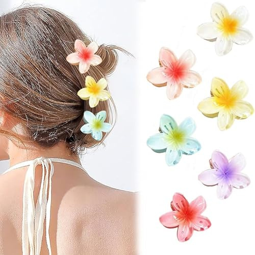 NJCXOLA Blumen Haarklammer klein, Niedliche Acryl Haarklammern für Frauen Haar, Hawaii Rutschfeste Haar Jaw Clips Haarstyling Zubehör, Rutschfeste Haarspange zum Fixieren von Haaren (6 Stück 4cm)