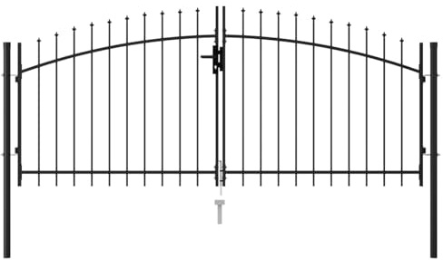 IKAYAA Gartentor Metall 125 cm hoch Zauntor Doppelflügel mit Speerspitzen Gartentür aus Metall verzinktem Stahl inkl.Pfosten mit Schloss Türklinke und Schlüssel-3 x 1.25 m
