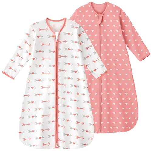 Yoofoss 2-pack baby sovsäck sommar 100 % bomull 0,5 tog sommarsovsäck med ärmar bärbar filt babysovsäck mjuk sovsparkdräkt 67 cm för nyfödda småbarn 0–6 månader