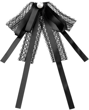 QJFORU Damenkrawatte, Krawatte mit Schleife, Spitzenfliege, Broschen for Damen, modische Broschennadeln, vorgebundene Krawatte(Black)