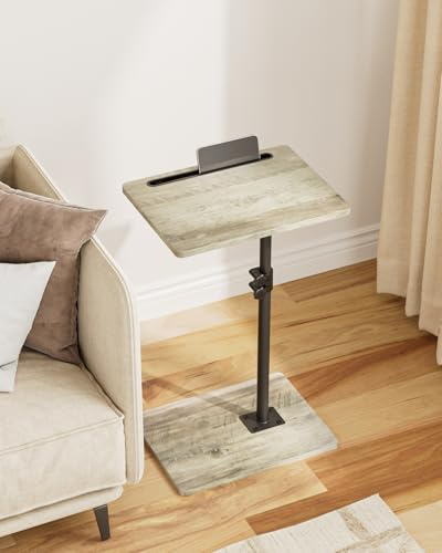 HEYZOEY Beistelltisch, C-Form Höhenverstellbar Sofatisch, 360°Rotierend Couchtisch Klein,40x30x(45-81) cm,Holz Kaffeetisch Laptoptisch für Schlafzimmer, Wohnzimmer, Büro(Grau)