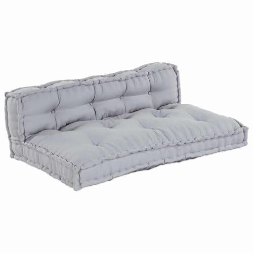 vidaXL Pallet Sofa Kissen 2 STK. Stoff Grau 120 x 80 x 38 cm | Weiche und atmungsaktive Baumwollfüllung, Robustes Polyester bleibt schön bunt, Einfach zu reinigen und zu wechseln