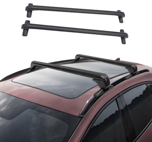Lot de 2 barres de toit universelles en aluminium noir - Pour voitures en gouttière - Espacement : 110-114 cm