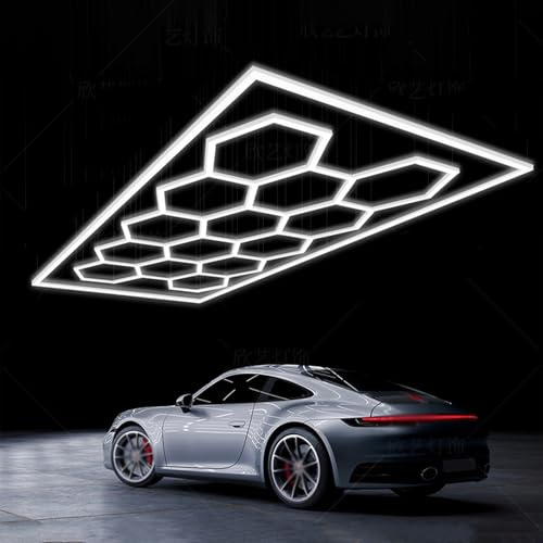 SJDUYD Luces LED hexagonales de panal, blancas, 120 lúmenes, 6500 K, IP54, resistentes al agua, para garaje, barbería, lavado de autos, gimnasio. 14 HEX