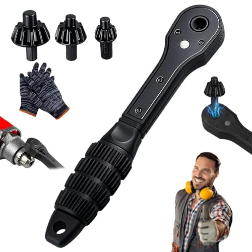 2 in 1 Drill Chuck Ratchet Spanner, Ratchet Drill Chuck Key Wrench with Three Gears, Universal Double Head Chuck Key Replacement Tool for Electric Drills & Power Tools (1pc)
