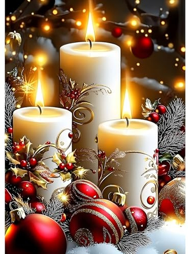MXJSUA 5D Velas De Navidad Diamond Painting, Diamond Painting Kit Completo, Manualidades Adultos DIY Cristal Pintura De Diamante Para, Painting Para Decoración 30x40cm