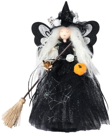 Crazycos Halloween Hexe Statue Baumspitze Hexen Puppe Halloween Hexen Puppe mit Spinnennetzrock Dekoration für Tischdeko Baumkronen Kamindeko Outdoor Garden Party