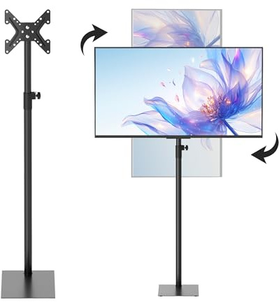 Turosur Universellt TV-golvstativ med höjd och lutningsjustering, 360° svängbart TV-stativ för 14 till 43 tum TV Max VESA: 200 x 200 mm (svart)