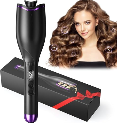 VIWAVE Ferro Arricciacapelli Automatico, Piastra Arricciacapelli Display LCD, 8 Timer e 4 Temperature Regolabili, Riscaldamento Rapido, Ferro Arricciacapelli per Acconciatura Duratura