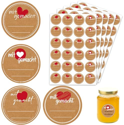 Marmeladen Etiketten, 120 Stück Kraft Handmade Aufkleber zum Beschriften, Rund Etiketten Marmeladengläser Weihnachten, Klebeetiketten Selbstklebend für Flaschen Briefe Geschenke(4cm)