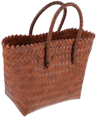 YARNOW Borsa a Cestino Intrecciato Rustico da Spiaggia e Picnic, Grande capacità in Materiale Stabile per Frutta, Verdura e Oggetti, Borsa Multifunzionale per Viaggi e Feste all’Aperto