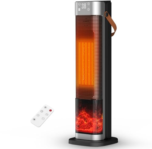 Chauffage d'appoint, 2000W Radiateur Électrique avec Flamme 3D,Télécommande,Thermostat,3 Modes,Oscillation 75°,Minuterie 12H,Sécurité Anti-chute/Surchauffe, Chauffage Soufflant Silencieux pour Chambre