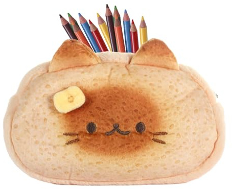 Mppchhn Trousse À Crayons Design Mignon Chat Toast | Trousse Scolaire en Peluche - Organisateur Cartoon pour Ados École Maternelle Collège Sac à Dos