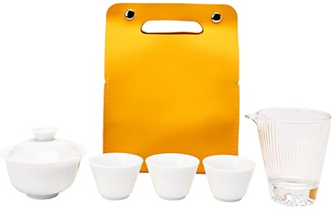 Peosaard Service à thé de Voyage, Service à thé Gaiwan Gongfu en céramique Portable avec Sac de Rangement pour Pique-Nique Voyage Domicile en Plein air, Casserole et Tasses