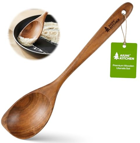 AIUHI Cucchiai in legno per cucinare, cucchiaio angolare in legno di teak, cucchiaio da cucina in legno fatto a mano