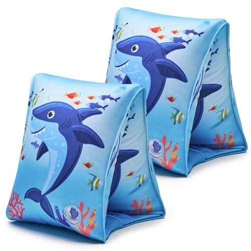 2 Pack Arm Floaties for Kids, Soft Fabric-Covered Inflatable Pool Floats, Learn-to-Swim Arm Bands for Boys Girls 3-5-6-12 Years, Swimming Pool Floats Sleeves for Toddlers, Blue