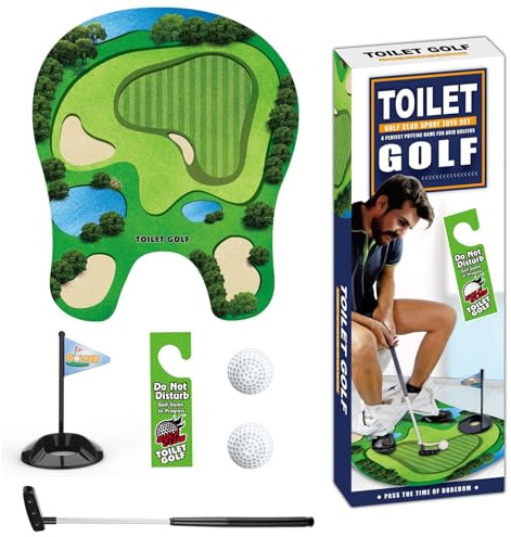 Syglawnd Juego de Golf para Inodoro, 1 Juego de práctica de Golf para Inodoro, Incluye Bolas de Putter, Mini Divertido para niños, Hombres, papá, Novio, Cualquier baño