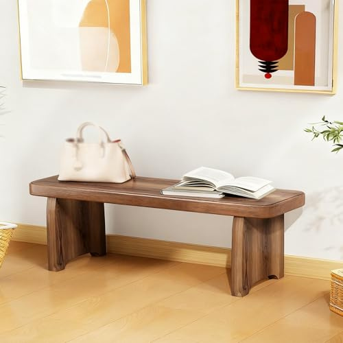 Utomhus träentrébänk – tjock, bred sits trädgårdsbänk, insticksstruktur, hållbar och snygg, perfekt för uteplatser och trädgårdar (120 x 20 x 35 cm/47 x 7 x 15 tum)