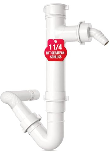 M. ROSENFELD HOME Siphon Waschbecken 1 1/4 mit Geräteanschluss – flexibler Abfluss für Waschmaschine – Kunststoff Syphon mit Anschluss Schlauch