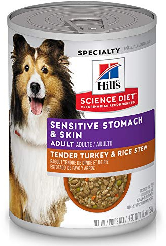 Hill's Science Diet Adult Sensitive Stomach & Skin Wet Dog Food, Turkey & Rice, 12.5 oz. Cans, 12-Pack