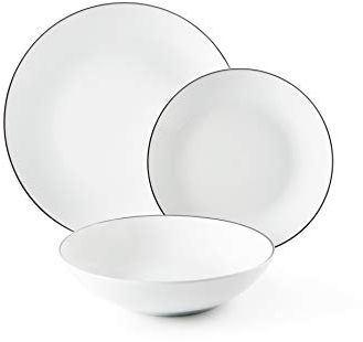 Excelsa Platinum Servizio Piatti 18 Pezzi, Porcellana, Bianchi con Bordo Argento