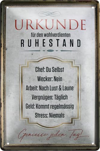 schilderkreis24 - Blechschild Sprüche für Oma & Opa – Geschenk zum Ruhestand, Geburtstag & Eltern (Urkunde Ruhestand 20x30cm)