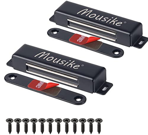 Mousike Magnetischer Türverschluss 30 kg Starke Edelstahl Schrankmagnete für Küchenschrank Kleiderschrank Schrank Schranktürverschluss (Schwarz 2er Pack)