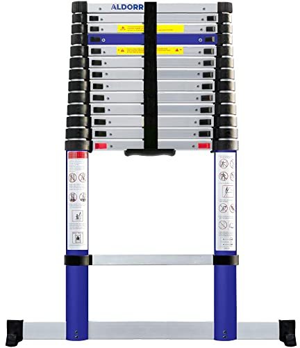 ALDORR 4,40M Teleskopleiter aus hochwertigem Aluminium - Mehrzweckleiter - Belastbarkeit bis zu 150kg - Soft-Close-System - Sicher und zuverlässig (EN131)
