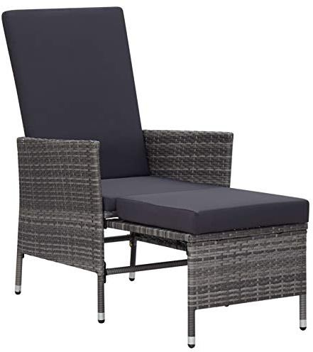 Tidyard Garten Liegestuhl mit Auflagen Gartenstuhl Relaxstuhl Sessel verstellbare Rückenlehne,Sonnenliege Hochlehner Stuhl Gartensessel Gartenmöbel 62 x 131 x 106 cm,PE-Rattan,Stahl