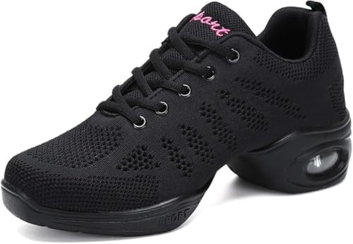 Scarpe da Ballo Femminile Adulto Adulto Quattro Stagioni in Stile Maglia Cuscino d'Aria Traspirante Morbido Fondo Moda Sport Tempo Libero Jazz Hip Hop Quadrata Danza Moderna Danza(40, Nero)