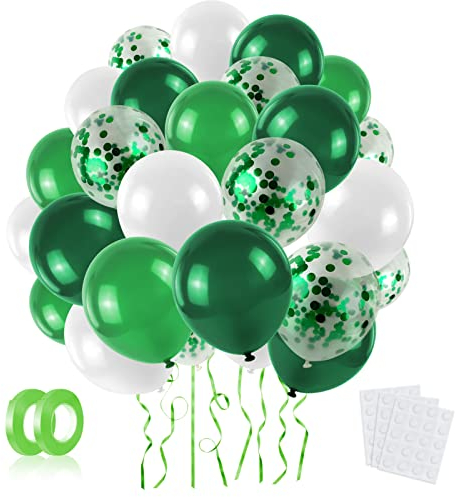 LAPONO Palloncini Verdi Bianchi 60Pcs,12 Pollici Verde Confetti Elio Lattice Arco Palloncino Ghirlanda per Boy Girl Battesimo Matrimonio Giungla Compleanno Anniversario Laurea Decorazioni Festa