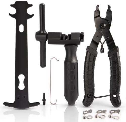 JIPRENS Kettennieter für Fahrräder [Upgrade:Stahlgusskörper] | Fahrradkette Werkzeug für 6 7 8 9 10 11 12 Gang-Schaltung | 2 in 1 Fahrrad Ketten-Zange | Kettenlehre | 3 Paar Kettenschloss Fahrradkette