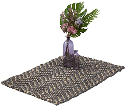 Relaxdays Tapis en Jute, tissé Main, Fibres Naturelles, 60 x 90 cm, pour l’entrée, la Chambre ou la Cuisine, Gris/Beige