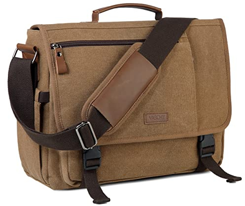 VASCHY Bolso Hombre Bandolera, Bolsa Mensajero Unisex Maletin Hombre para Portátil 15,6 Pulgadas Bolso Bandolera Ordenador Resistante Al Agua con Bandolera Acolchada para Trabajo Escuela Oficina Camel