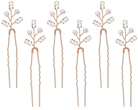 KINBOM 6 Stück Hochzeit Haarschmuck Perlen Haarnadeln für die Hochzeit, Brautjungfern und Blumenmädchen (Gold)
