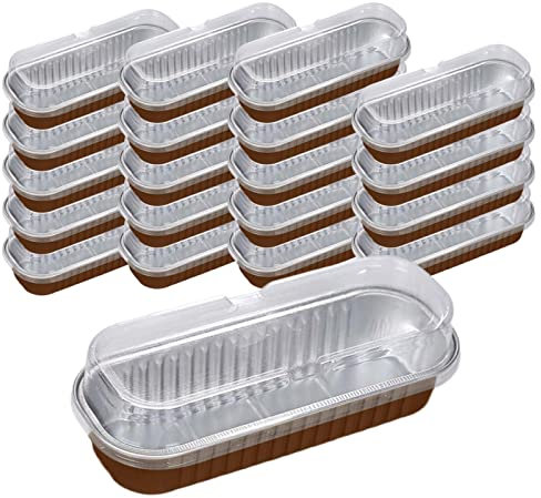 Piccole padelle in alluminio con coperchio, 20 pirottini da forno antiaderenti in alluminio, 200 ml, rettangolari riutilizzabili con rivestimento antiaderente, cucchiaio, muffin