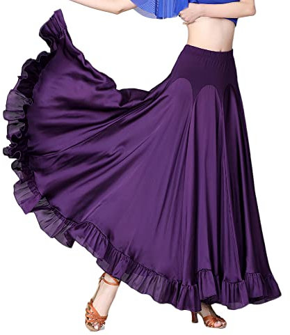 Damen Moderner Tanz Rock Walzer Tango Latein Tanz Ballsaal Kostüm Maxi Rock Flamenco Tanzrock Lange Rock Große Schaukel Rock Bauchtanz Kostüm,A-Lila,S