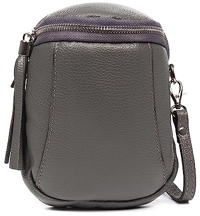 FIRENZE ARTEGIANI. Agugliano sac à bandoulière femme cuir véritable Dollaro. 15 x 9 x 20 cm. Couleur : Gris foncé, gris foncé, Utilitaire