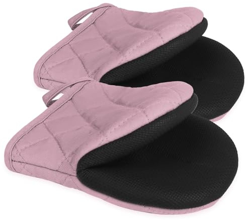 1 Pair Short Oven Mitts, Heat Resistant Silicone Kitchen Mini Oven Mitts for 500 Degrees, Non-Slip Grip Surfaces and Hanging Loop Gloves, Baking Grilling Barbecue Microwave Machine Washable