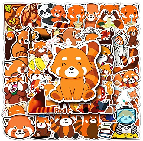 50 Stück Red Panda Aufkleber Pack Rote Panda Sticker Set Wasserdichte Vinyl Sticker für Laptop Kinder Autos Motorrad Fahrrad Skateboard Gepäck Koffer Computer Aufkleber Graffiti Decal