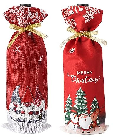 2 Stück Geschenktüten Flaschen Weihnachten, Flaschentüten Flaschenbeutel Weinbeutel Abdeckung Wiederverwendbar Xmas Wein Geschenk Taschen Weintasche Geschenkbeutel Rotwein Dekoration (Bunt B)